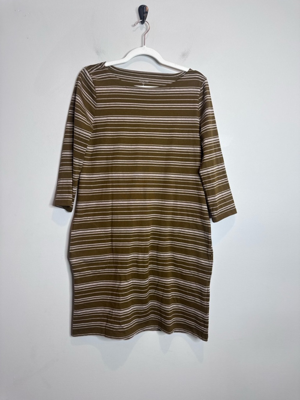 Garnet Hill Striped Pima Cotton Dress Brown Minimalist Knee Length Size 8